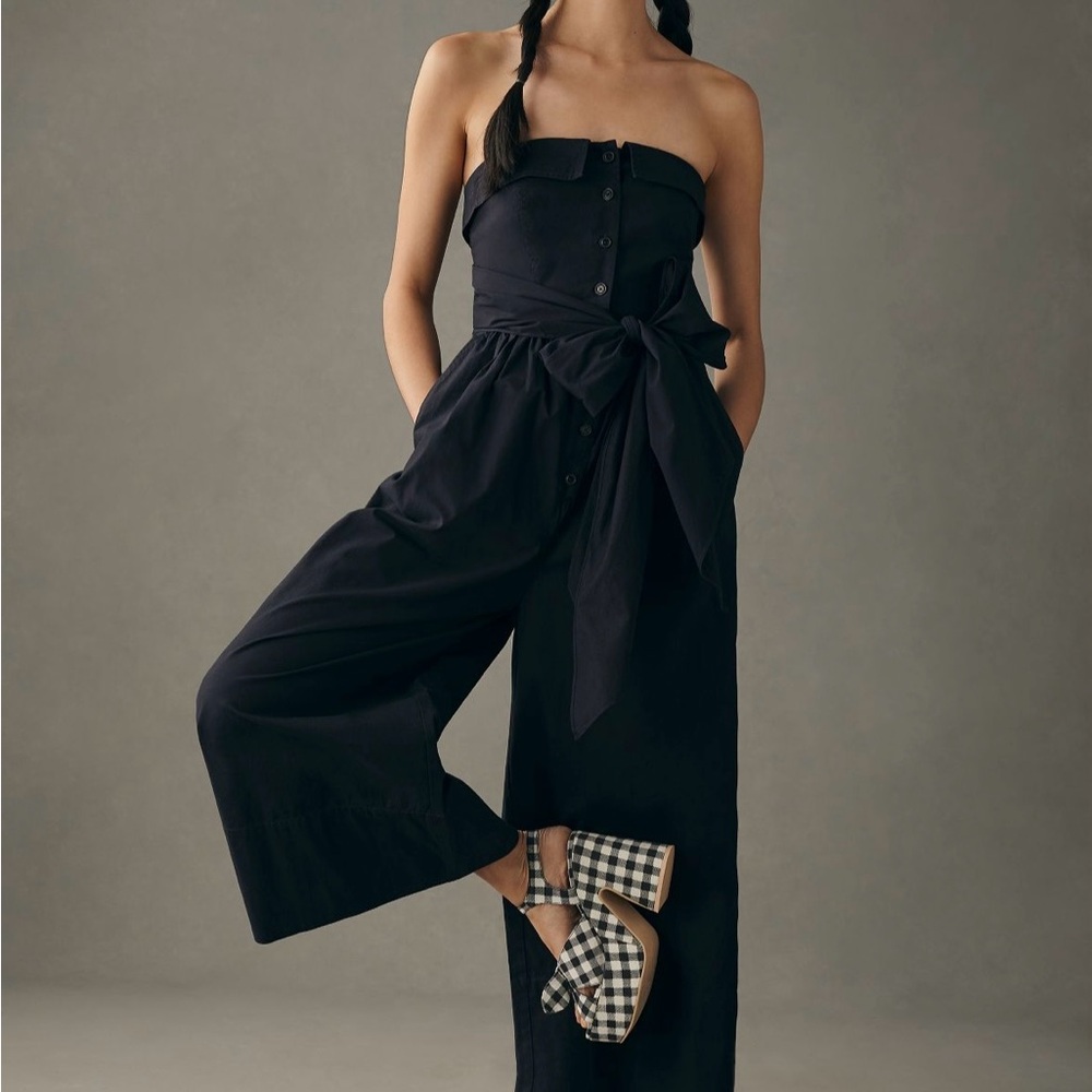 Maeve Black Strapless Wide Leg Jumpsuit